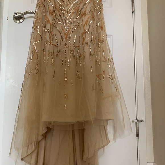 GOLD PROM GOWN DRES WITH DETACHABLE SKIRT EMBELLISHED MERMAID - Picture 12 of 13